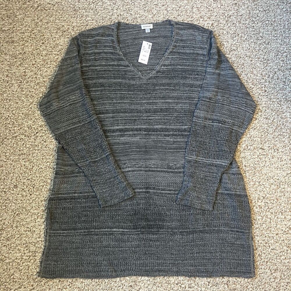 NWT Avenue Womens Sweater Dress Plus Size 22-24 Gray Marled Long Sleeve V Neck